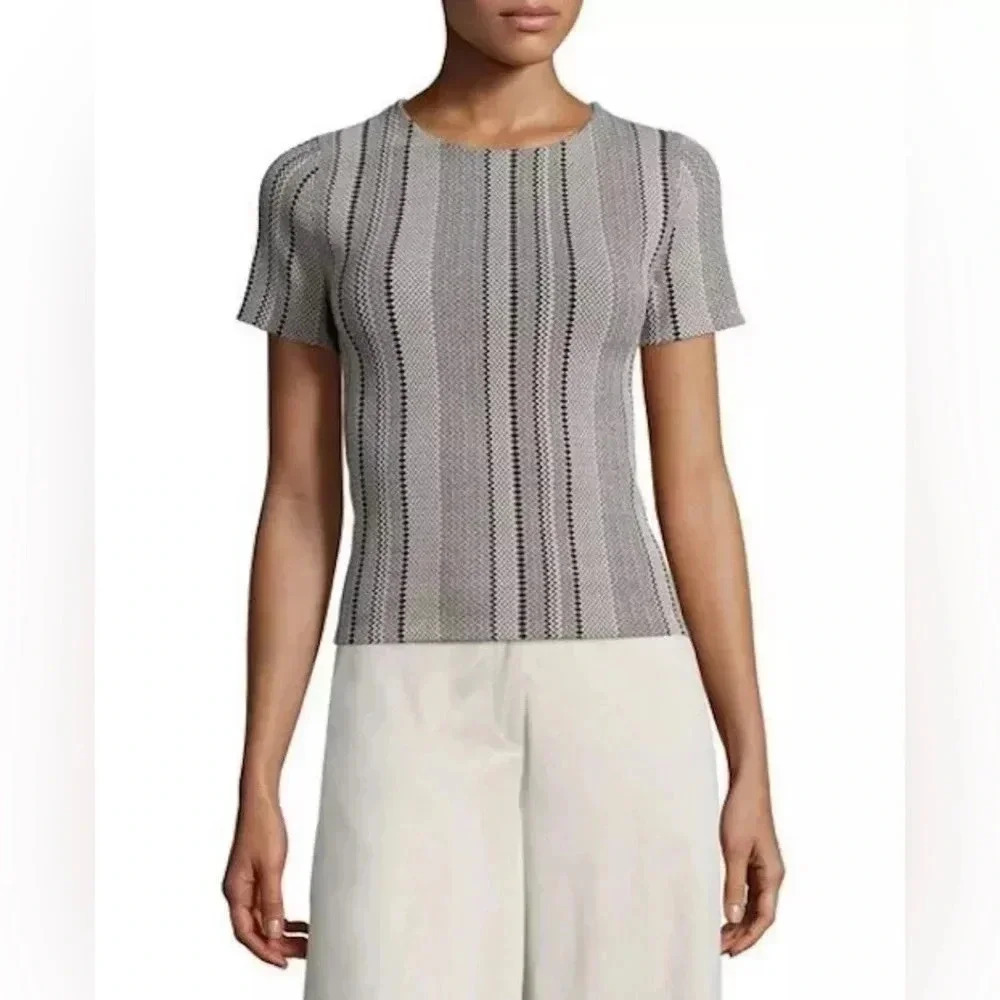 Theory Ferson B Matte Short-Sleeve Top‎ Khaki/Black size P $265